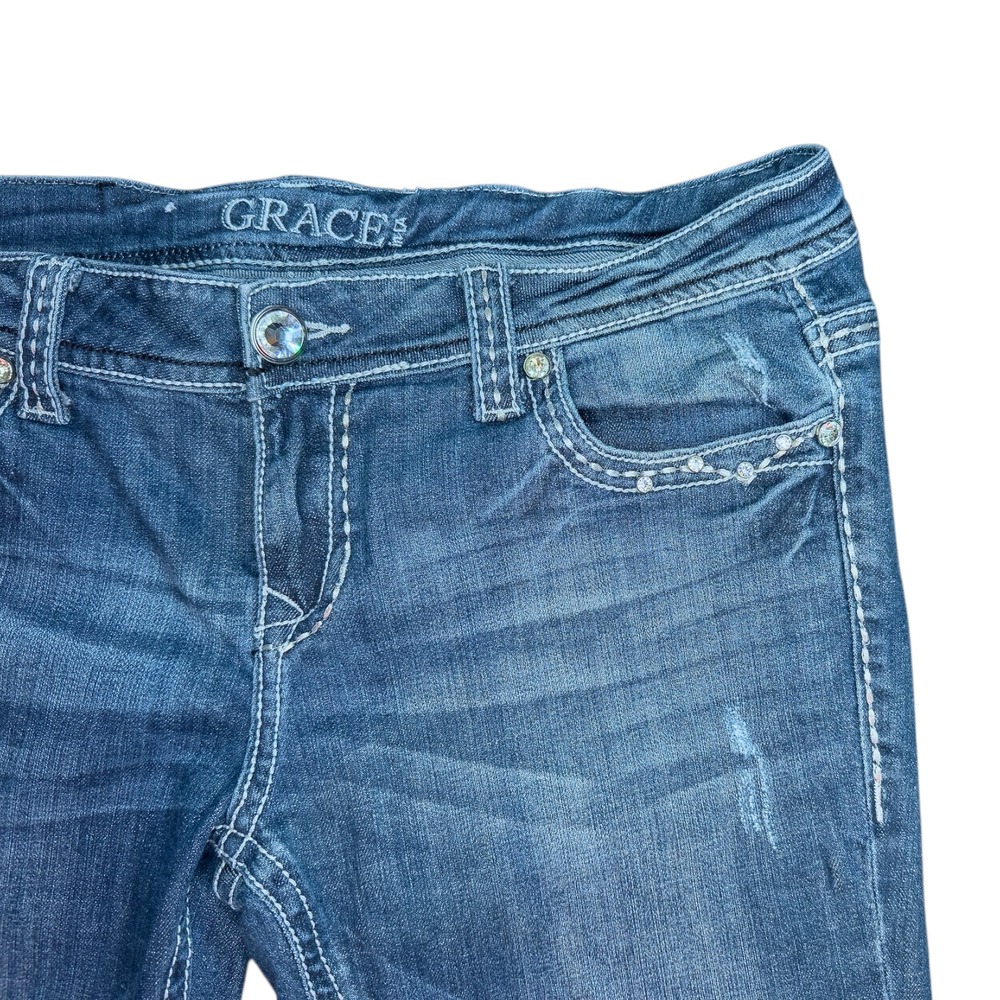 GRACE in LA Women's Size 30 Easy Fit Bootcut Cross Embellished Jeans 27" Inseam - Picture 5 of 16